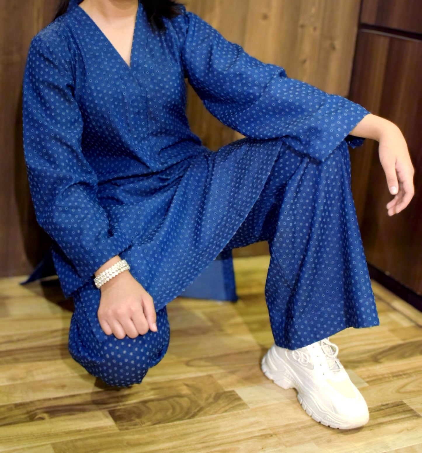Navy Blue Premium Denim Unstitched 2-Piece (Shirt/Trouser)