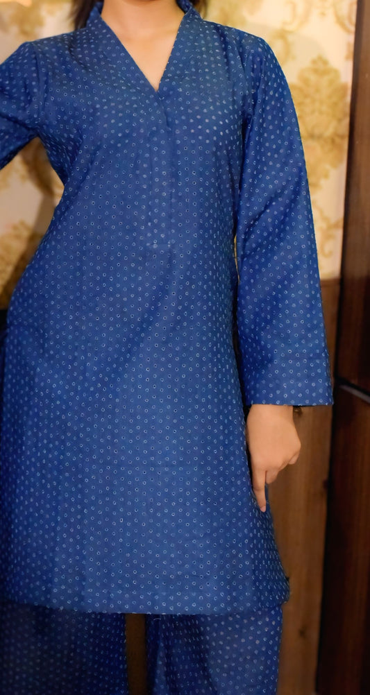 Navy Blue Premium Denim Unstitched 2-Piece (Shirt/Trouser)