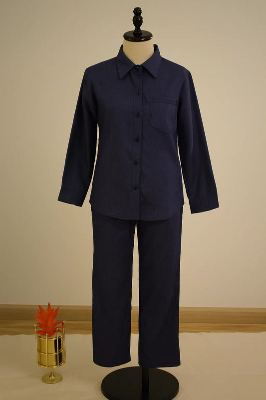 Navy Blue Premium Denim Unstitched 2-Piece (Shirt/Trouser)