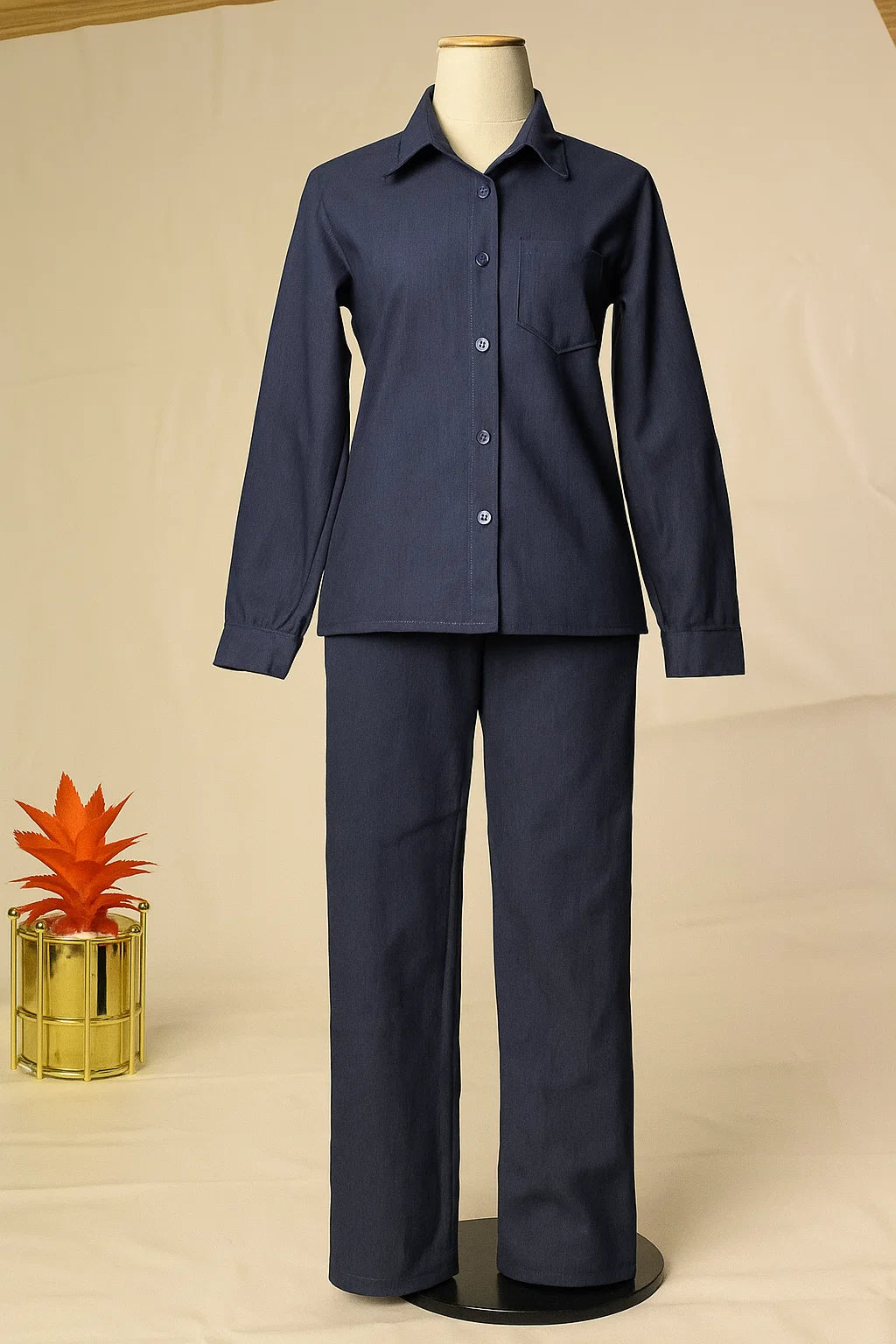 Navy Blue Premium Denim Unstitched 2-Piece (Shirt/Trouser)