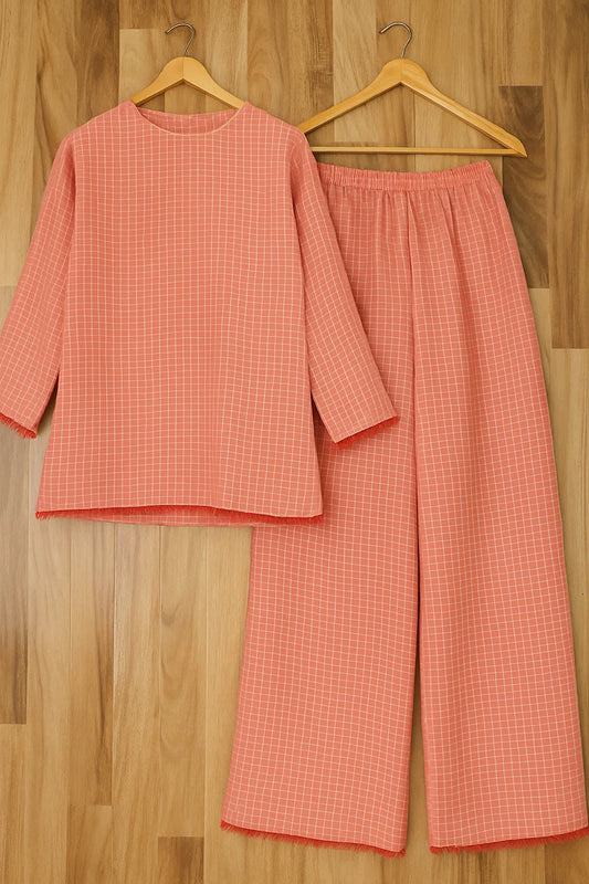 Unstitched Chambray Cotton Check Print 2 Piece (Shirt/Trouser)