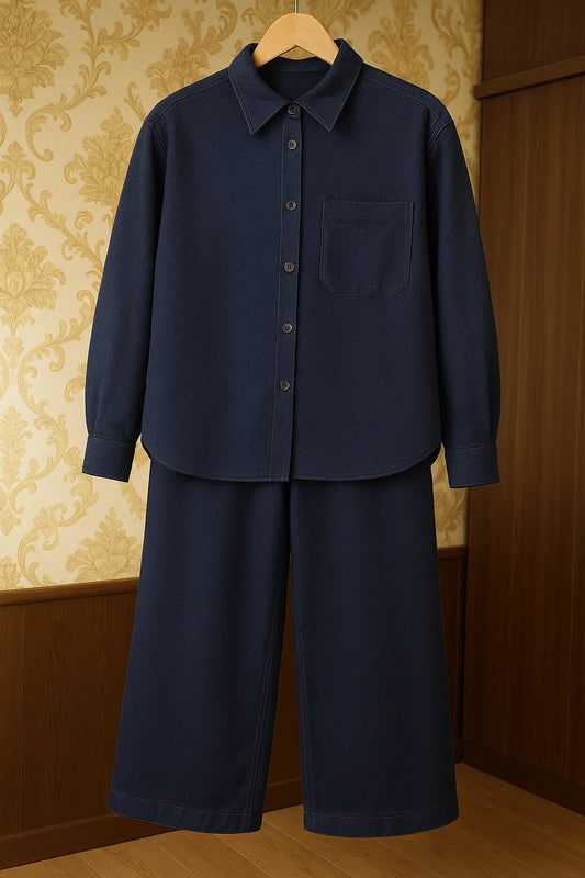 Navy Blue Premium Denim Unstitched 2-Piece (Shirt/Trouser)