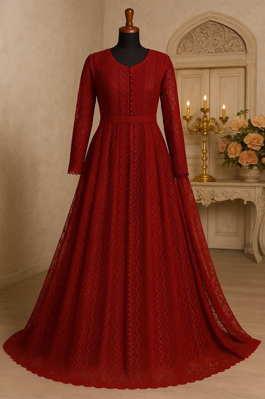 Unstitched Embroided Net Lace Fabric Shirt