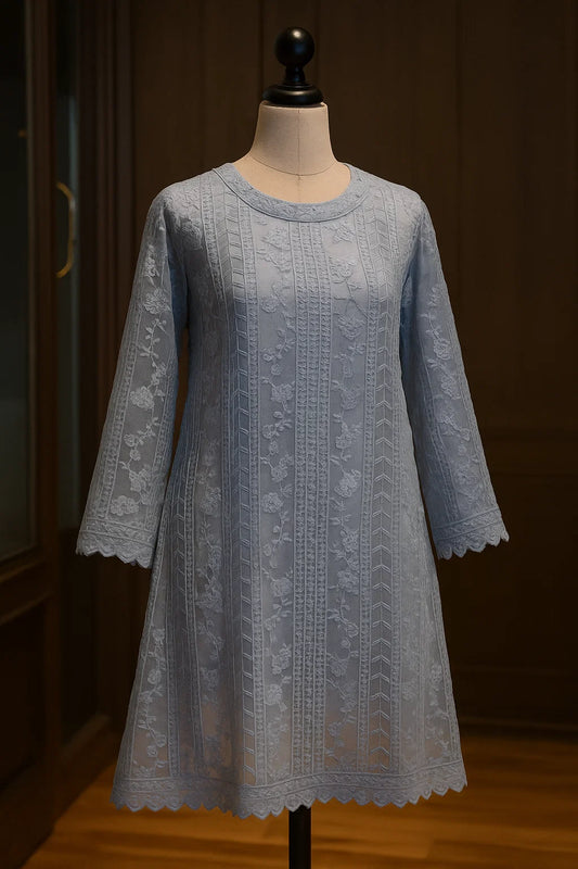 Unstitched Embroided Net Lace Fabric Shirt