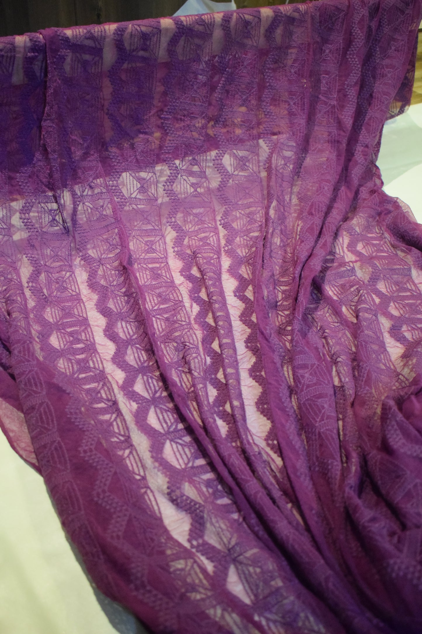 Unstitched  embroided Net Lace Fabric Shirt