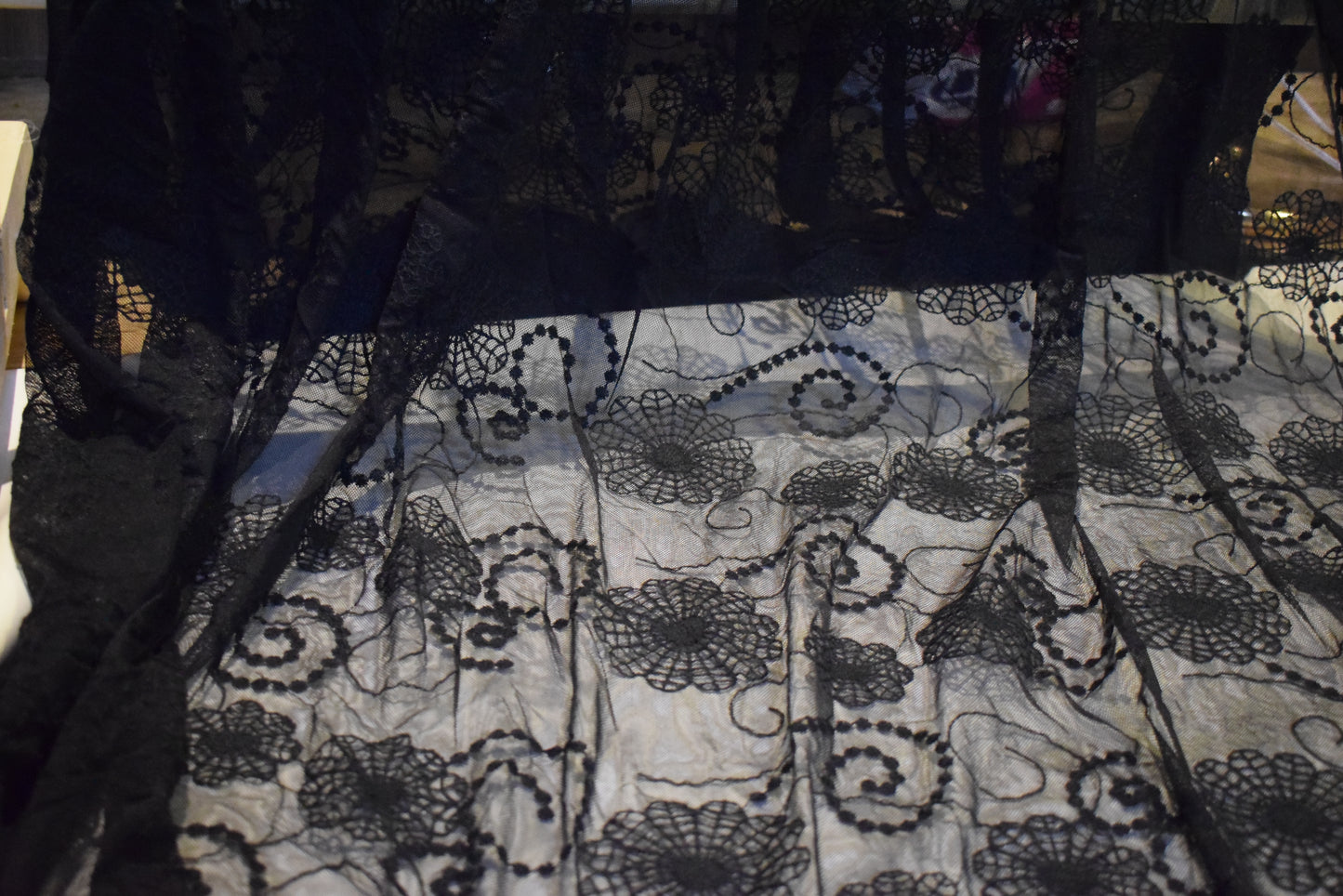 Unstitched Embroided Floral Net Lace Shirt