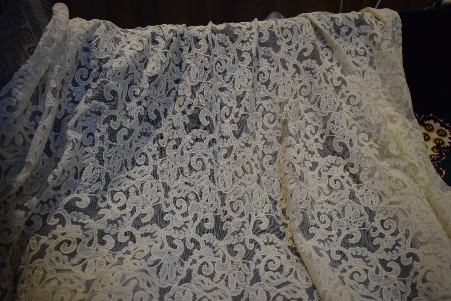 Unstitched Floral Embroided Lace Net Shirt