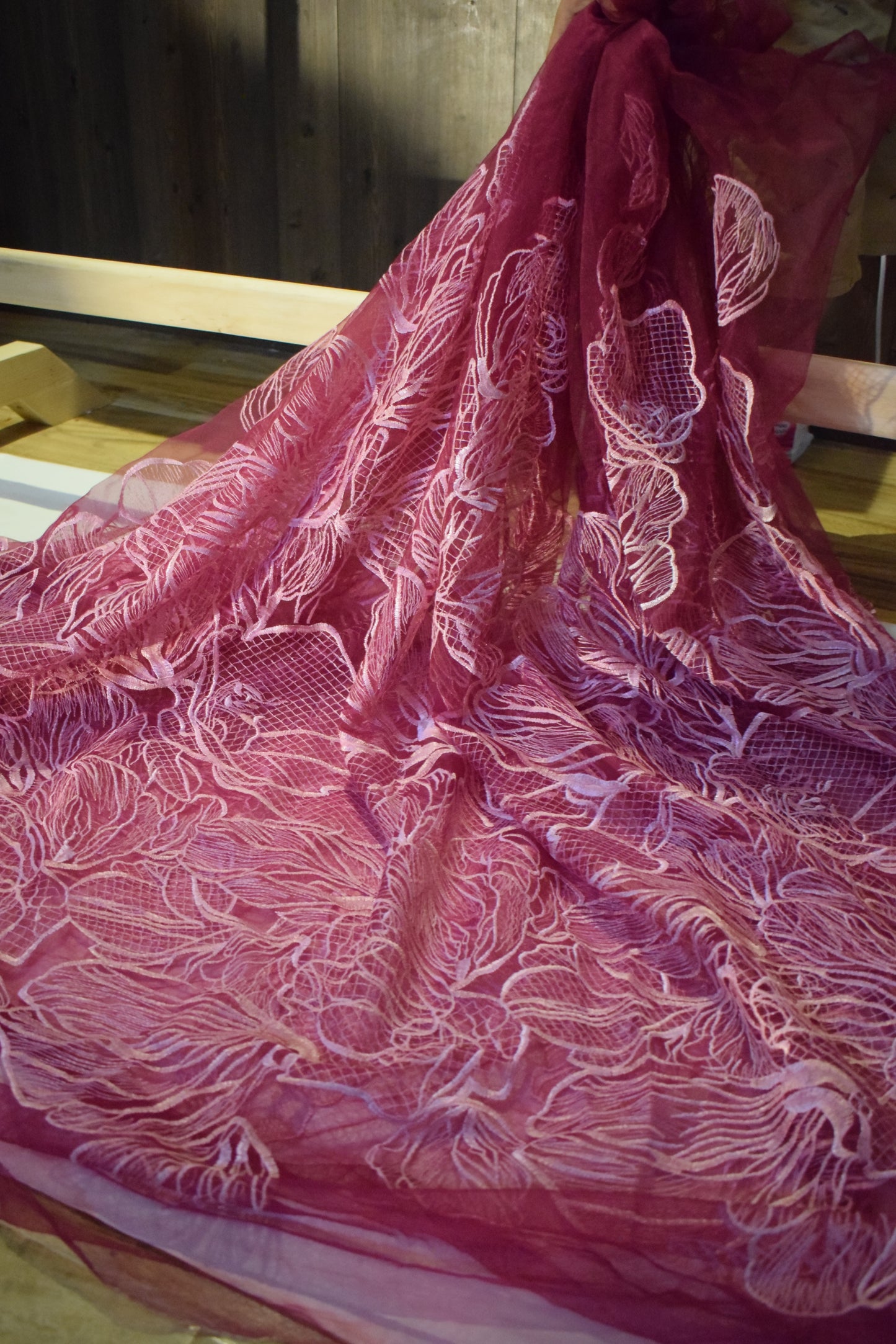 Unstitched Embroided Net Shirt