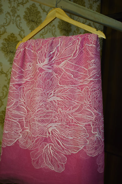 Unstitched Embroided Net Shirt