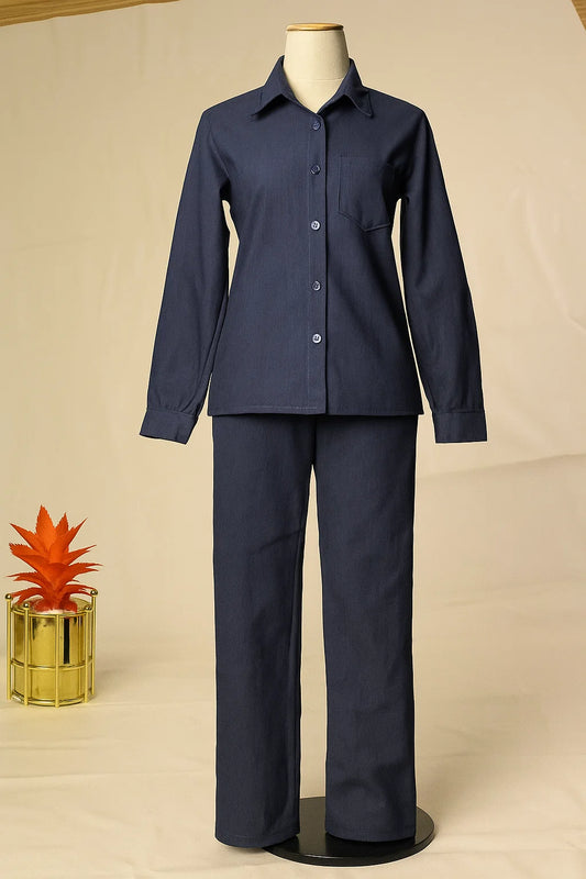 Navy Blue Premium Denim Unstitched 2-Piece (Shirt/Trouser)