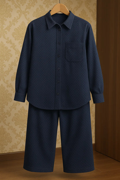 Navy Blue Premium Denim Unstitched 2-Piece (Shirt/Trouser)
