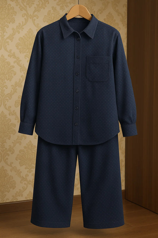 Navy Blue Premium Denim Unstitched 2-Piece (Shirt/Trouser)
