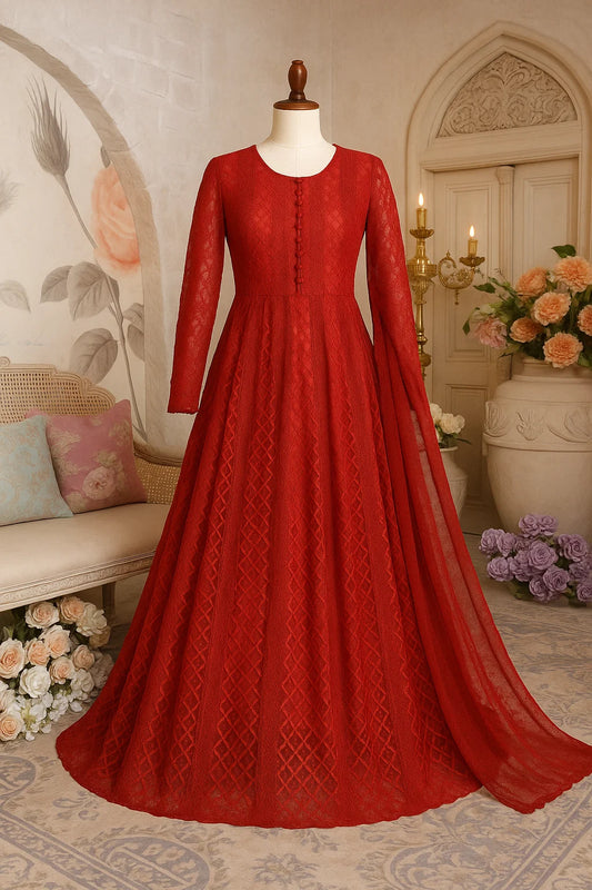 Unstitched Embroided Net Lace Fabric Shirt