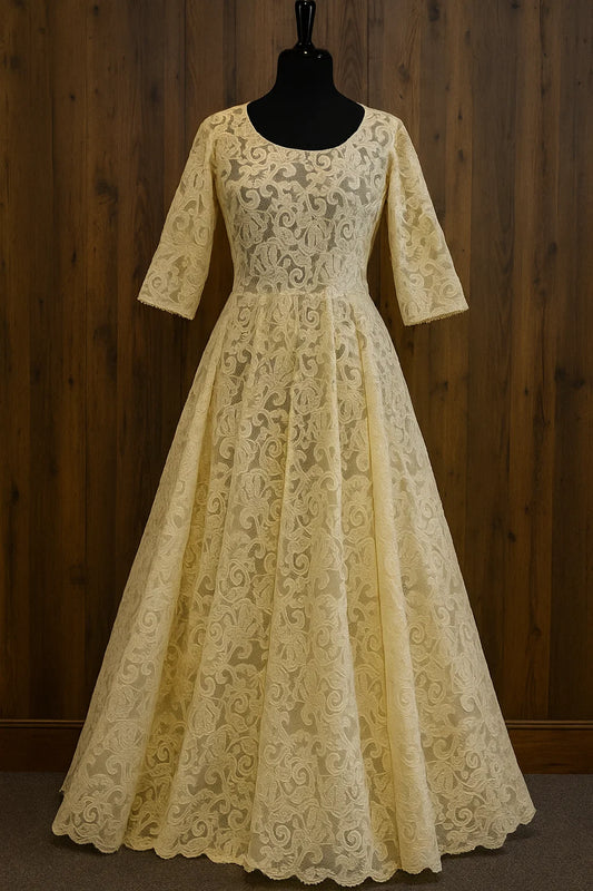 Unstitched Floral Embroided Lace Net Shirt