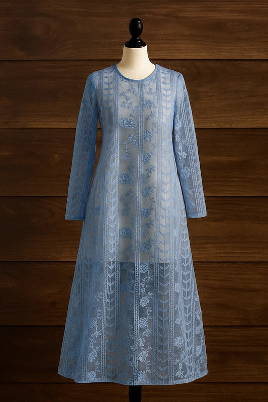 Unstitched Embroided Net Lace Fabric Shirt