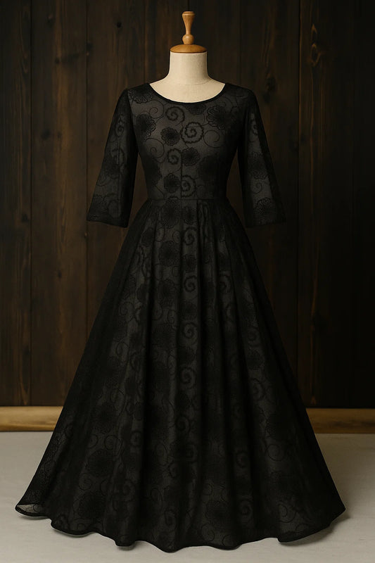 Unstitched Embroided Floral Net Lace Shirt