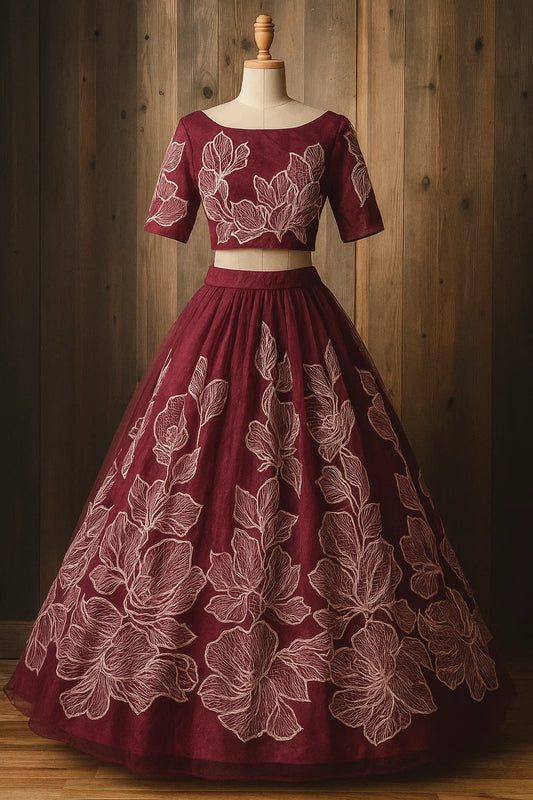 Unstitched Embroided Net Shirt