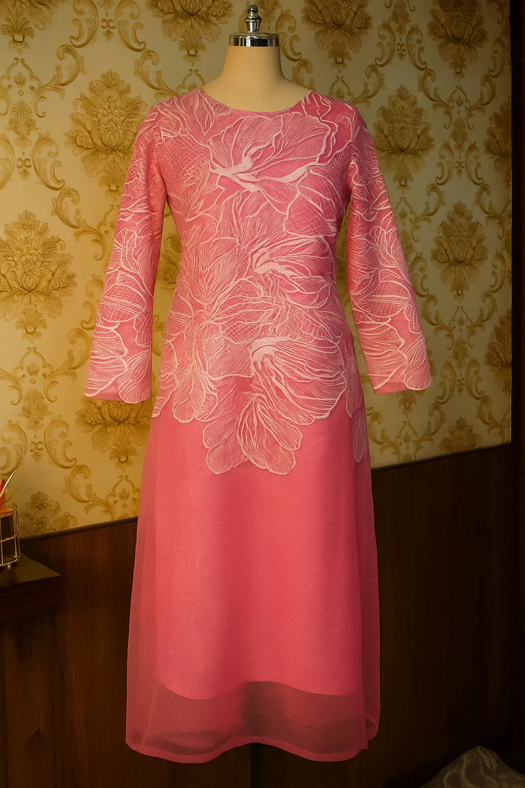 Unstitched Embroided Net Shirt